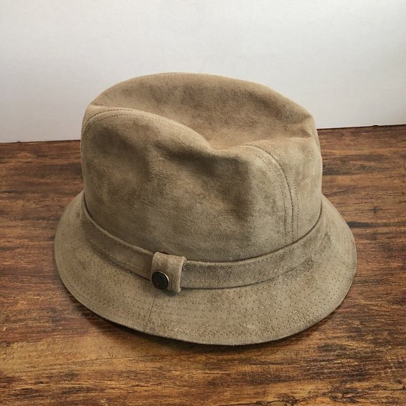 country gentleman Other - Country Gentleman Mens Size 7 1/8 Tan Leather Suede Fedora Hat 57 USA EUC